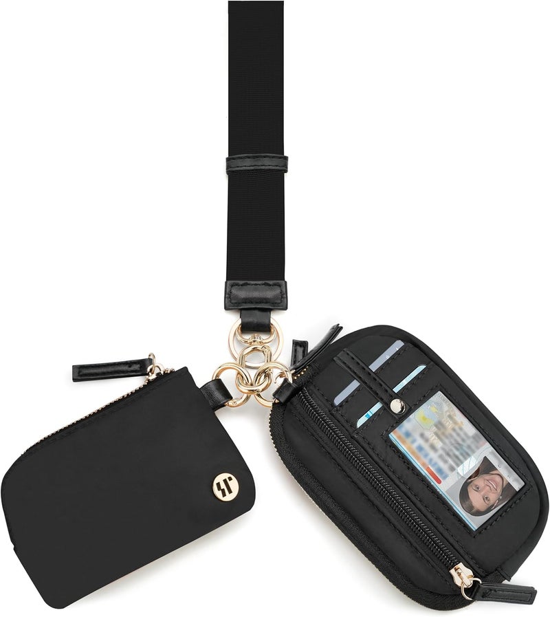 Sunpour Store Nylon Wallet Wristlet for Women,RFID Wallet Keychain Women,Small Wallets Woman with Wristlet,Coin Purse & Wrist Strap for Travel (Black Gold) - Image 1